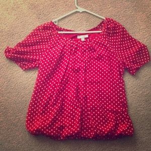 Red and white polka dot blouse